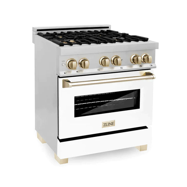ZLINE Autograph Edition 30 in. Range, Gas Burner/Electric Oven in Stainless Steel with White Matte Door and Gold Accents 2