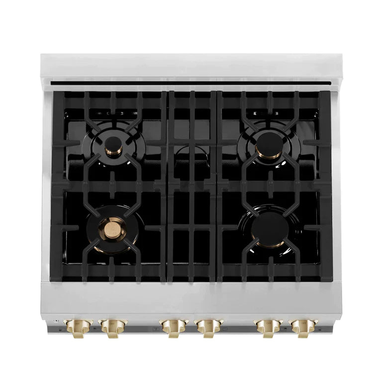 ZLINE Autograph Edition 30 in. Range, Gas Burner/Electric Oven in Stainless Steel with White Matte Door and Gold Accents