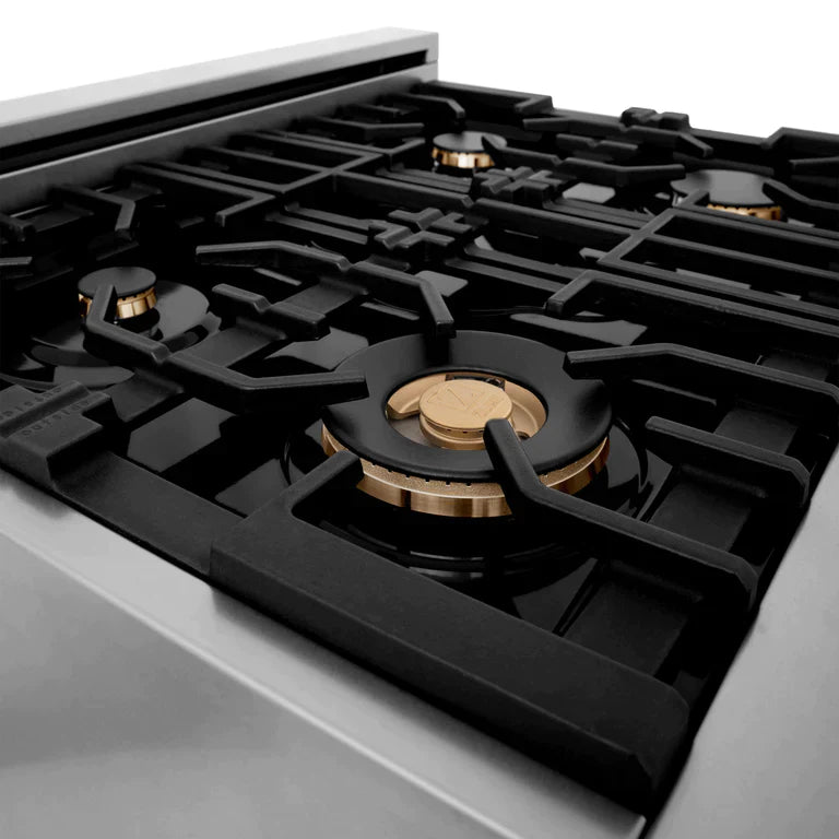ZLINE Autograph Edition 30 in. Range, Gas Burner/Electric Oven in Stainless Steel with White Matte Door and Gold Accents