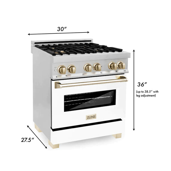 ZLINE Autograph Edition 30 in. Range, Gas Burner/Electric Oven in Stainless Steel with White Matte Door and Gold Accents 9