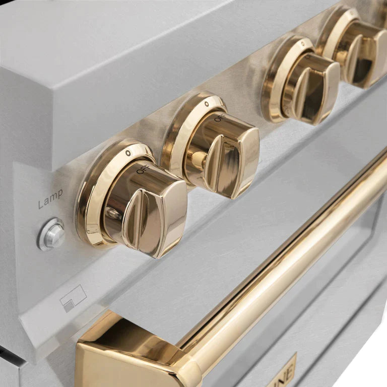 ZLINE Autograph Edition 30 in. Range with Gas Burner/Electric Oven in DuraSnow® Stainless Steel with Gold Accents