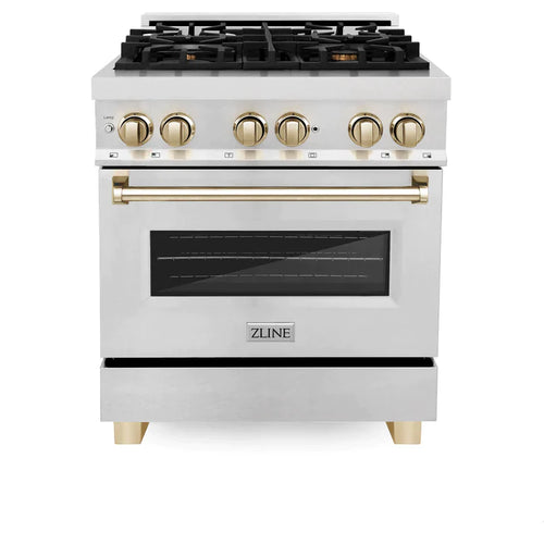 ZLINE Autograph Edition 30 in. Range with Gas Burner/Electric Oven in DuraSnow® Stainless Steel with Gold Accents 12
