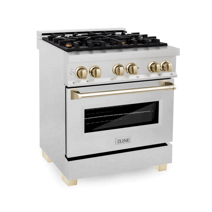 ZLINE Autograph Edition 30 in. Range with Gas Burner/Electric Oven in DuraSnow® Stainless Steel with Gold Accents