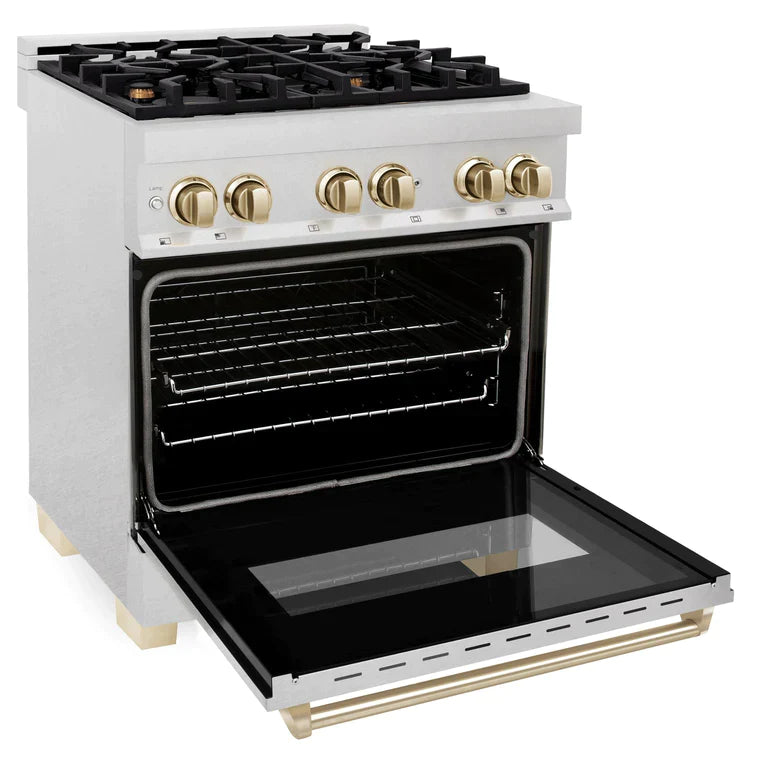 ZLINE Autograph Edition 30 in. Range with Gas Burner/Electric Oven in DuraSnow® Stainless Steel with Gold Accents 4
