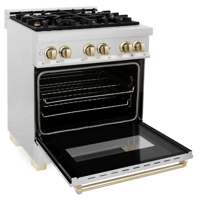 ZLINE Autograph Edition 30 in. Range with Gas Burner/Electric Oven in DuraSnow® Stainless Steel with Gold Accents