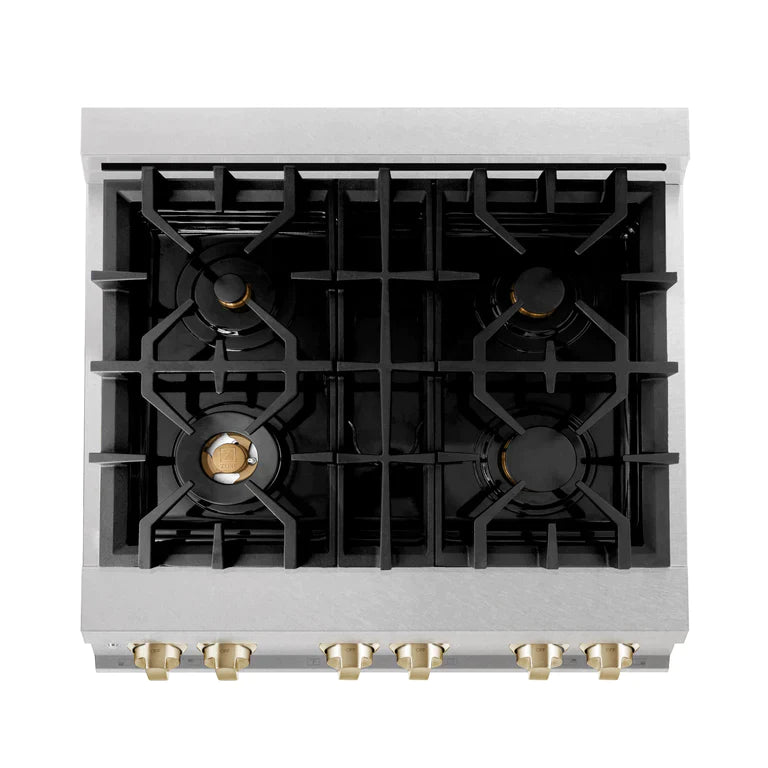 ZLINE Autograph Edition 30 in. Range with Gas Burner/Electric Oven in DuraSnow® Stainless Steel with Gold Accents 6