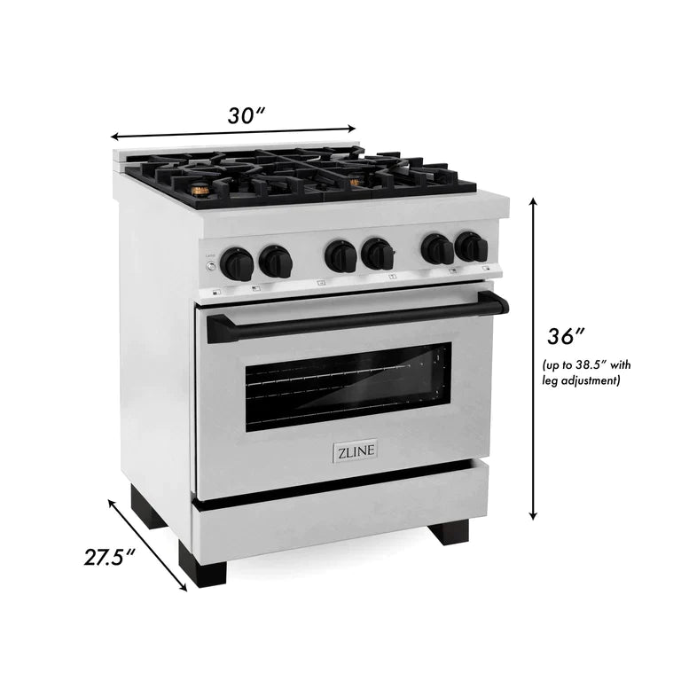 ZLINE Autograph Edition 30 in. Range with Gas Burner/Electric Oven in DuraSnow® Stainless Steel with Matte Black Accents