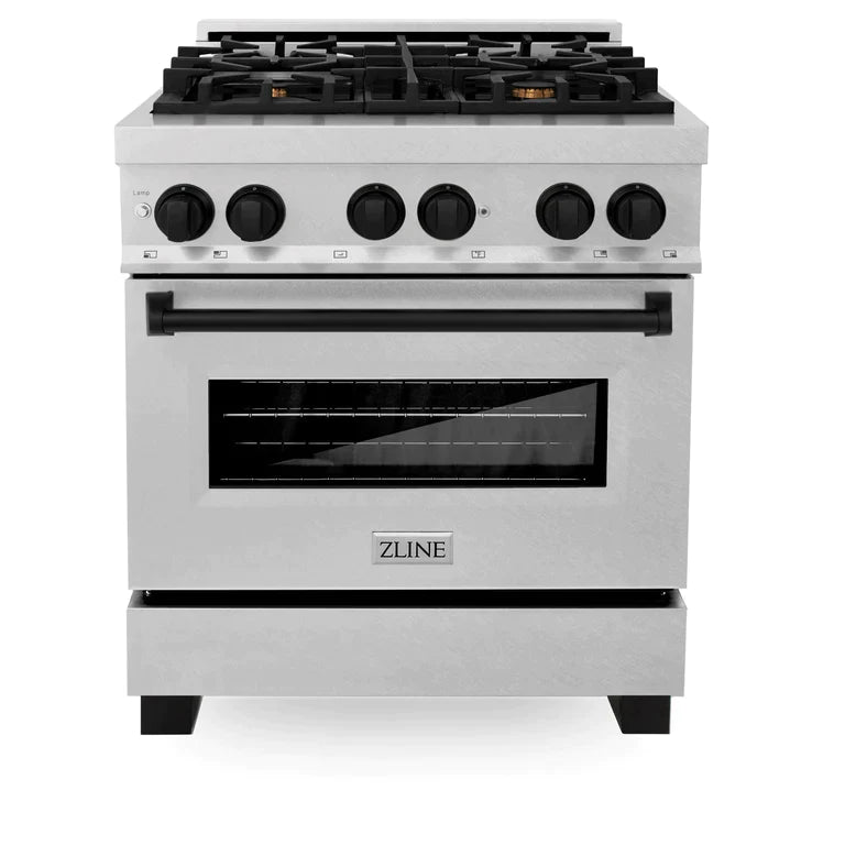 ZLINE Autograph Edition 30 in. Range with Gas Burner/Electric Oven in DuraSnow® Stainless Steel with Matte Black Accents
