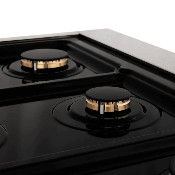 ZLINE Autograph Edition 36 In. Range, Gas Stove and Electric Oven in DuraSnow® Stainless Steel with Gold Accent
