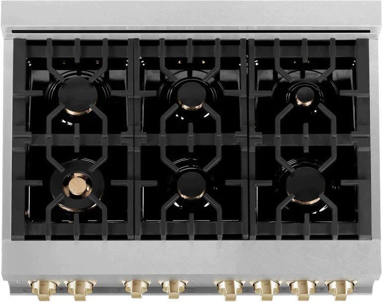 ZLINE Autograph Edition 36 In. Range, Gas Stove and Electric Oven in DuraSnow® Stainless Steel with White Matte Door and Champagne Bronze Accent 1