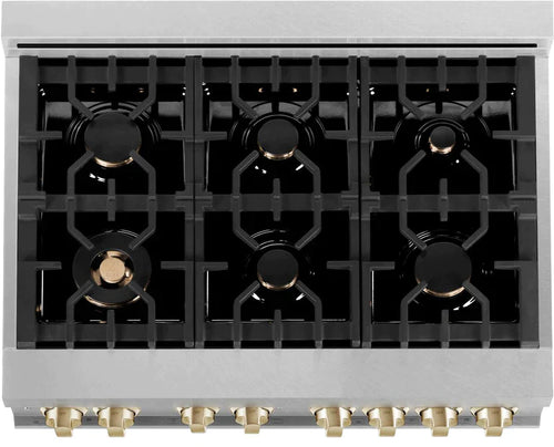 ZLINE Autograph Edition 36 In. Range, Gas Stove and Electric Oven in DuraSnow® Stainless Steel with White Matte Door and Champagne Bronze Accent 1