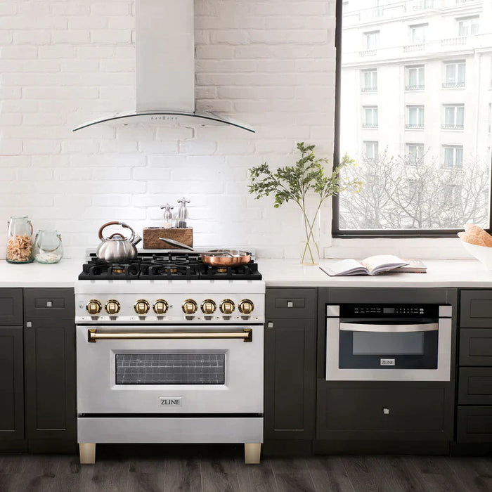 ZLINE Kitchen and Bath Autograph Edition 36 In. Range with Gas Stove and Electric Oven in Stainless Steel with Gold Accent