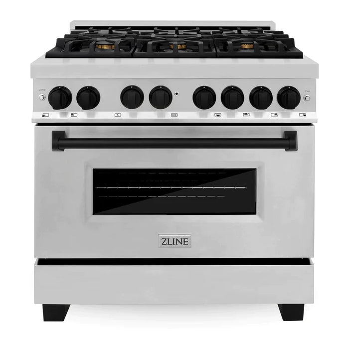 ZLINE Autograph Edition 36 in. 4.6 cu. ft. Dual Fuel Range with Gas Stove and Electric Oven in Stainless Steel with Matte Black Accents