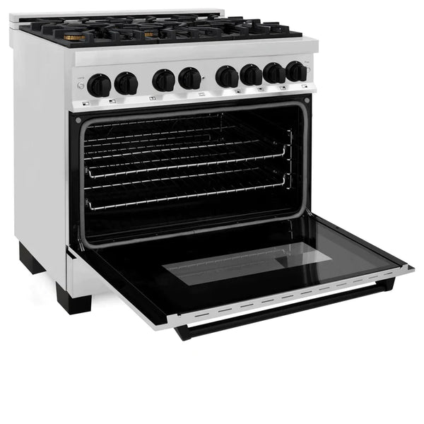 ZLINE Autograph Edition 36 in. 4.6 cu. ft. Dual Fuel Range with Gas Stove and Electric Oven in Stainless Steel with Matte Black Accents 4
