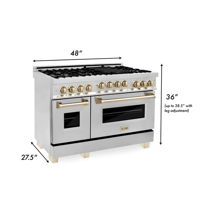 ZLINE Autograph Edition 48 Inch 6.0 cu. ft. Gas Range in Stainless Steel with Gold Accents
