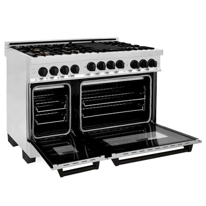 ZLINE Autograph Edition 48 Inch 6.0 cu. ft. Gas Range in Stainless Steel with Matte Black Accents