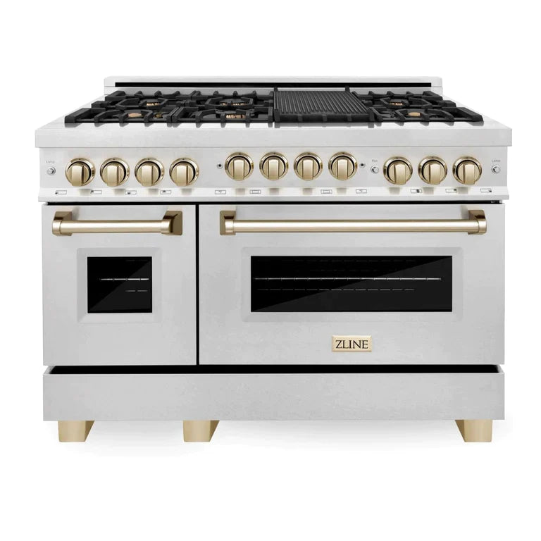 ZLINE Autograph Edition 48 Inch 6.0 cu. ft. Gas Range in DuraSnow® Stainless Steel with Gold Accents 9