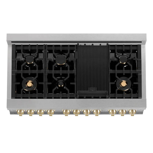 ZLINE Autograph Edition 48 Inch 6.0 cu. ft. Gas Range in DuraSnow® Stainless Steel with Gold Accents 7