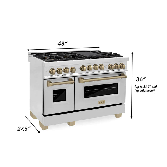 ZLINE Autograph Package - 48 In. Gas Range and Range Hood in Stainless Steel with Accents