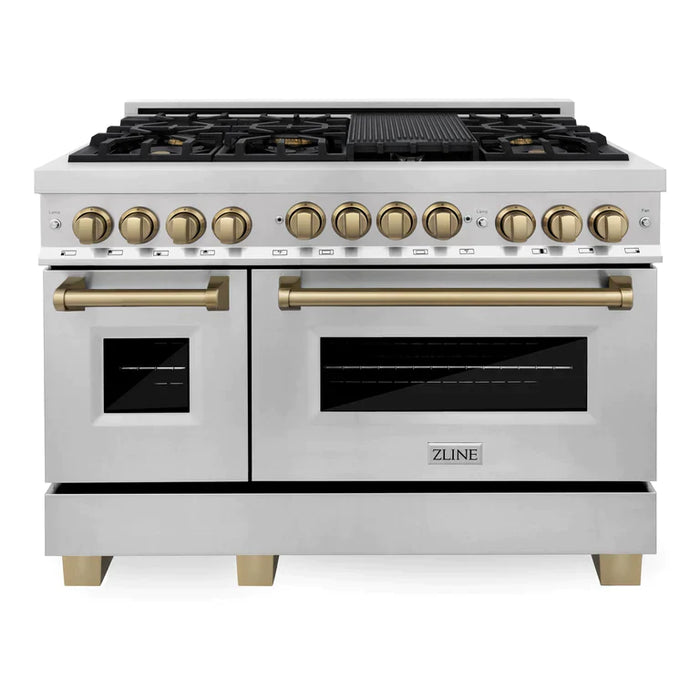 ZLINE Autograph Edition 48 Inch 6.0 cu. ft. Range with Gas Stove and Gas Oven in Stainless Steel with Champagne Bronze Accents