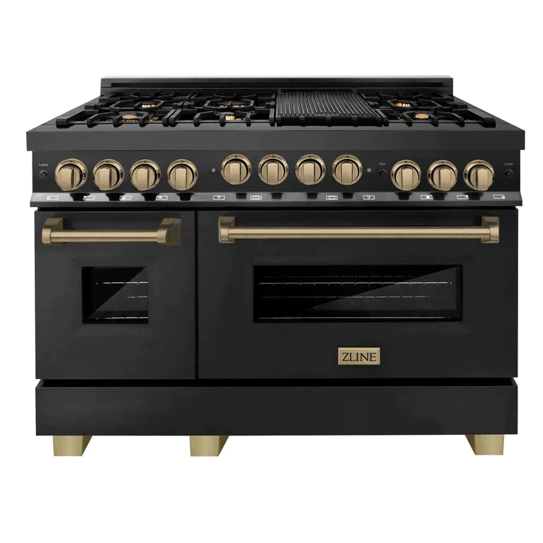 ZLINE Autograph Edition 48" 6.0 cu. ft. Range with Gas Stove and Gas Oven in Black Stainless Steel with Champagne Bronze Accents 5