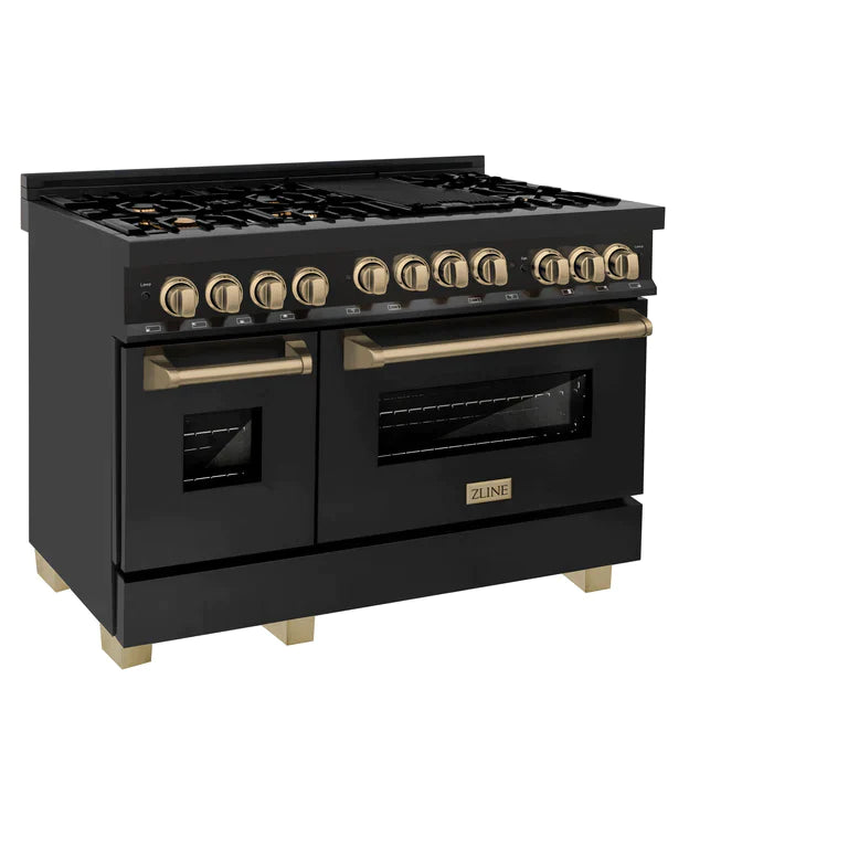 ZLINE Autograph Edition 48" 6.0 cu. ft. Range with Gas Stove and Gas Oven in Black Stainless Steel with Champagne Bronze Accents 3