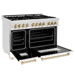 ZLINE Autograph 48 in. 6.0 cu. ft. Range, Gas Stove/Electric Oven in DuraSnow® with White Matte Door, Gold Accents3