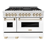 ZLINE Autograph 48 in. 6.0 cu. ft. Range, Gas Stove/Electric Oven in DuraSnow® with White Matte Door, Gold Accents9