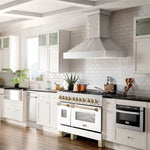 ZLINE Autograph 48 in. 6.0 cu. ft. Range, Gas Stove/Electric Oven in DuraSnow® with White Matte Door, Gold Accents 4