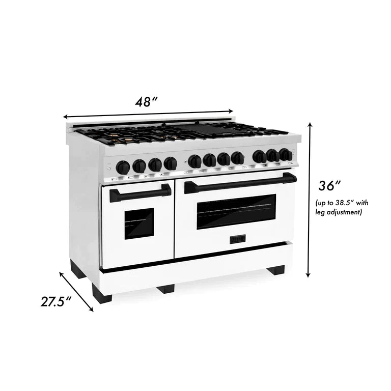 ZLINE Autograph Package - 48 In. Dual Fuel Range and Range Hood with White Matte Door and Accents 8