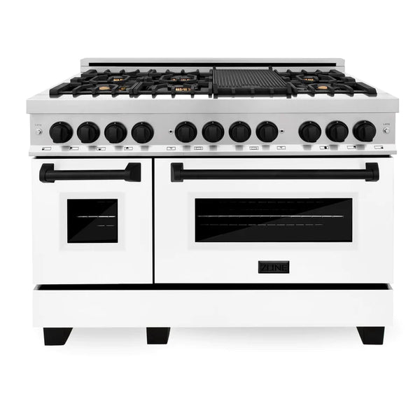 ZLINE Autograph Package - 48 In. Dual Fuel Range and Range Hood with White Matte Door and Accents 2
