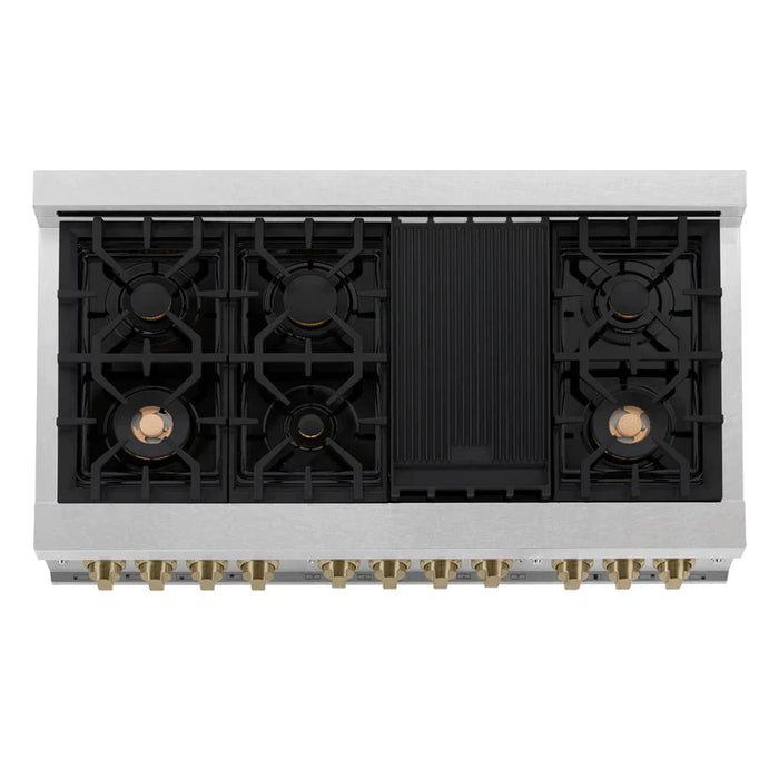ZLINE Autograph Package - 48 In. Gas Range and Range Hood in DuraSnow® Stainless Steel with White Matte Door and Accents