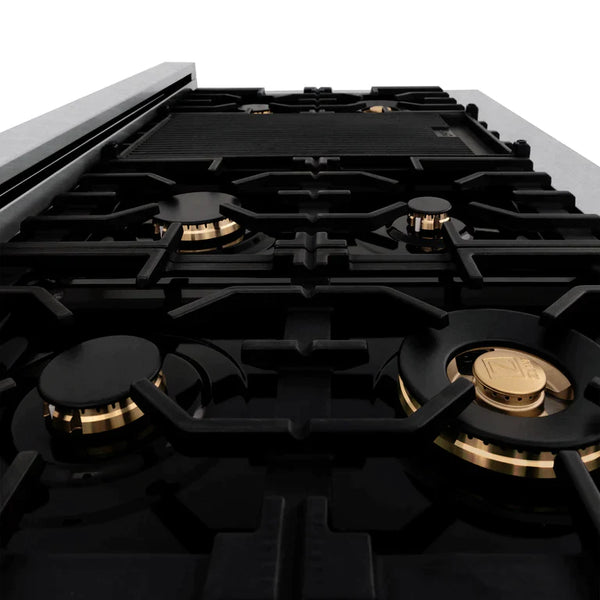 ZLINE Autograph Edition 48 in. Gas Range in DuraSnow® with White Matte Door and Gold Accents 4