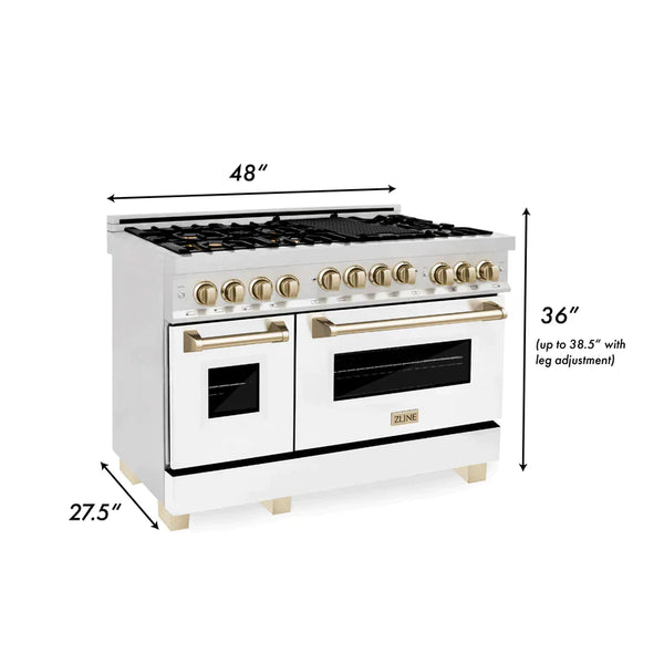 ZLINE Autograph Edition 48 in. Gas Range in DuraSnow® with White Matte Door and Gold Accents 5