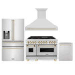 ZLINE 48" Autograph Edition Kitchen Package with Stainless Steel Dual Fuel Range, Range Hood, Dishwasher and Refrigeration with Accents13