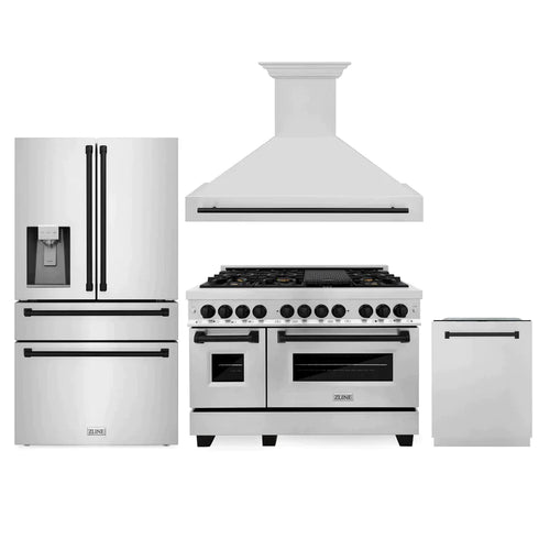 ZLINE 48" Autograph Edition Kitchen Package with Stainless Steel Dual Fuel Range, Range Hood, Dishwasher and Refrigeration with Accents 12