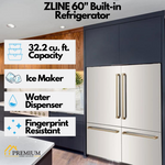 ZLINE Autograph 60 In. 32.2 cu. ft. Built-In 4-Door Refrigerator with Internal Water and Ice Dispenser in Stainless Steel and Bronze Accents4