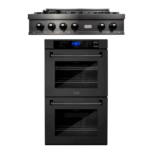 ZLINE Kitchen Package with 36" Black Stainless Steel Rangetop and 30" Double Wall Oven 14