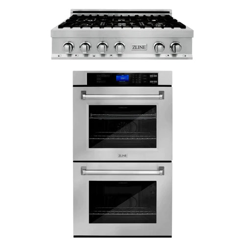 ZLINE Kitchen Package with Stainless Steel Rangetop and Double Wall Oven 25