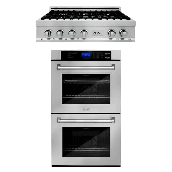 ZLINE Kitchen Package with Stainless Steel Rangetop and Double Wall Oven