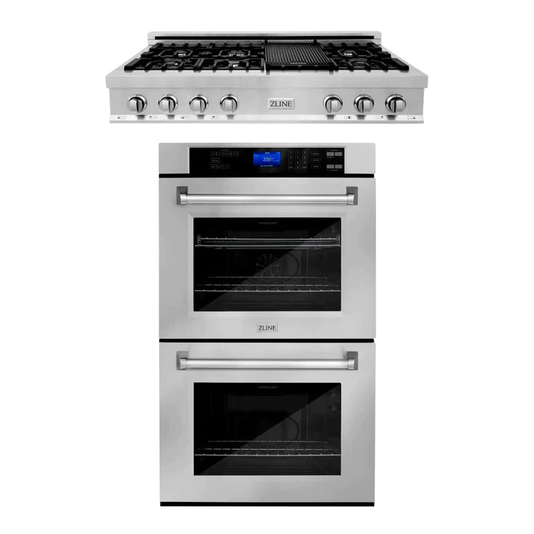 ZLINE Kitchen Package with Stainless Steel Rangetop and Double Wall Oven 24