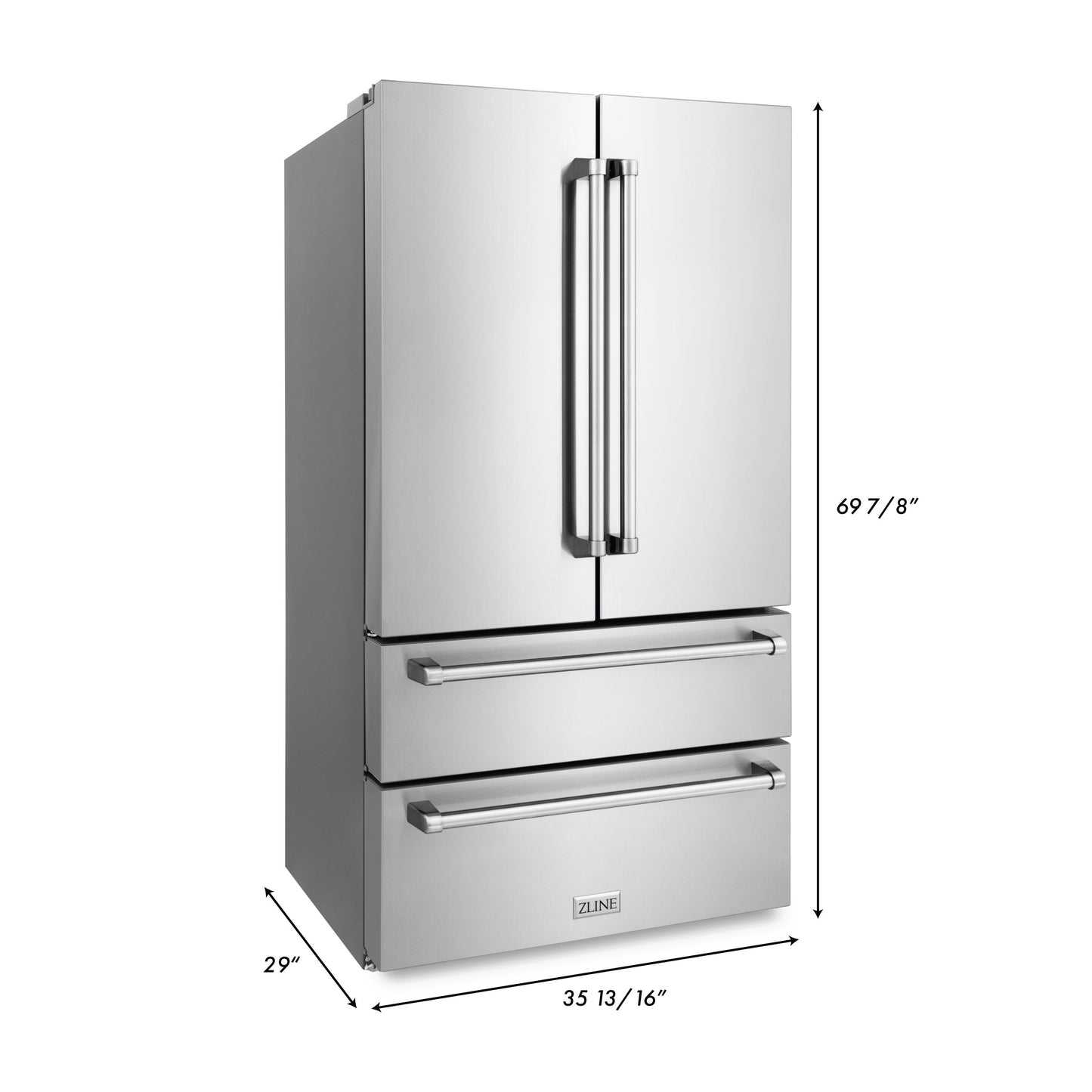 ZLINE Stainless Steel Refrigerator with Freestanding French Doors & Ice Maker - 36-Inch, 22.5 Cu. Ft.