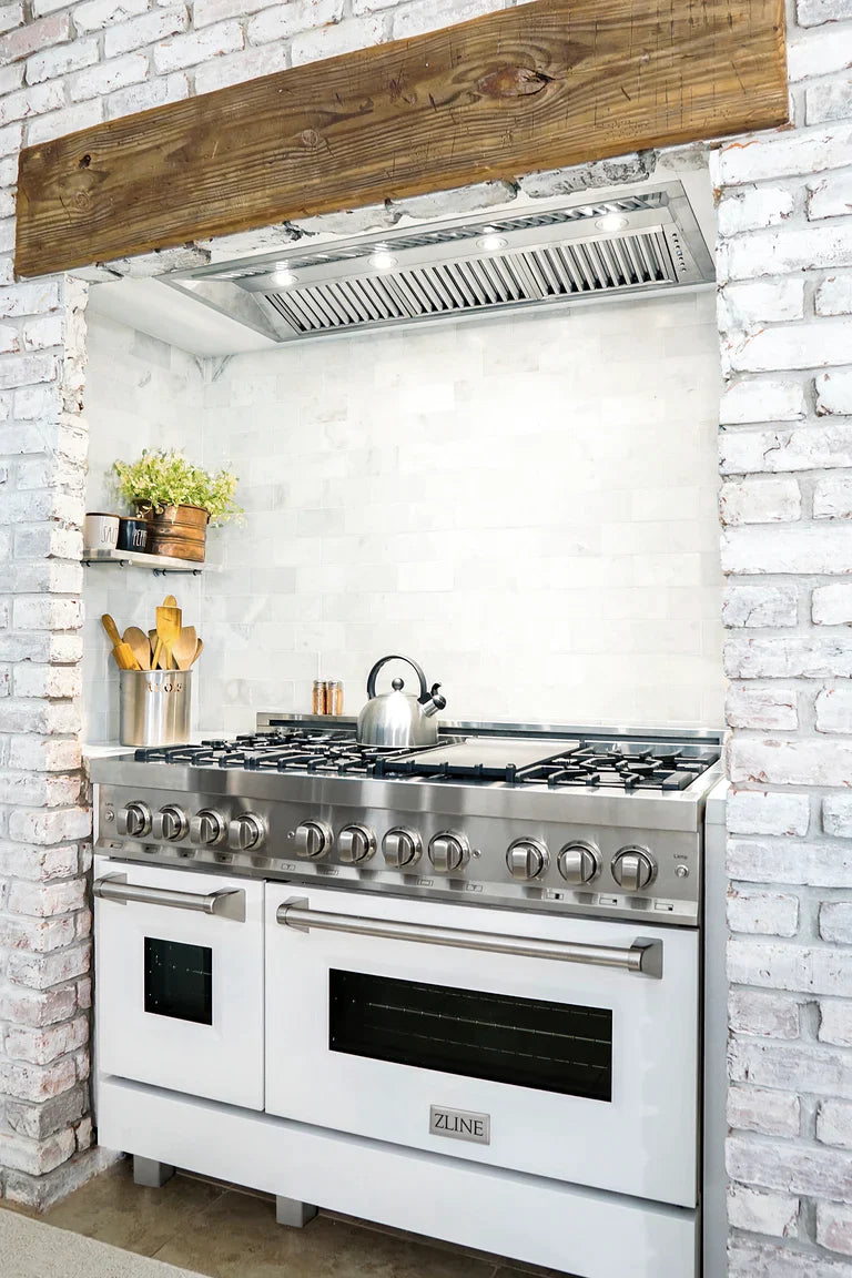 ZLINE 48 in. Professional Gas Burner/Electric Oven Stainless Steel 6.0 cu.ft. 7 Range - White Matte Door