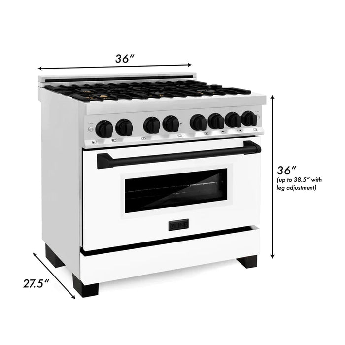 ZLINE Autograph Edition 36 in. 4.6 cu. ft. Dual Fuel Range with Gas Stove/Electric Oven with White Matte Door and Matte Black Accents