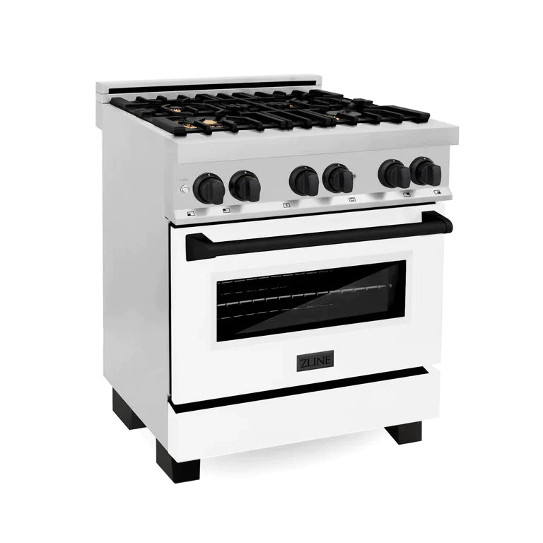 ZLINE Autograph Edition 30 in. Dual Fuel Range with Gas Stove and Electric Oven with White Matte Door and Matte Black Accents 16