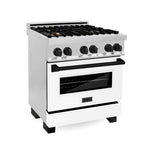 ZLINE Autograph Edition 30 in. Dual Fuel Range with Gas Stove and Electric Oven with White Matte Door and Matte Black Accents16