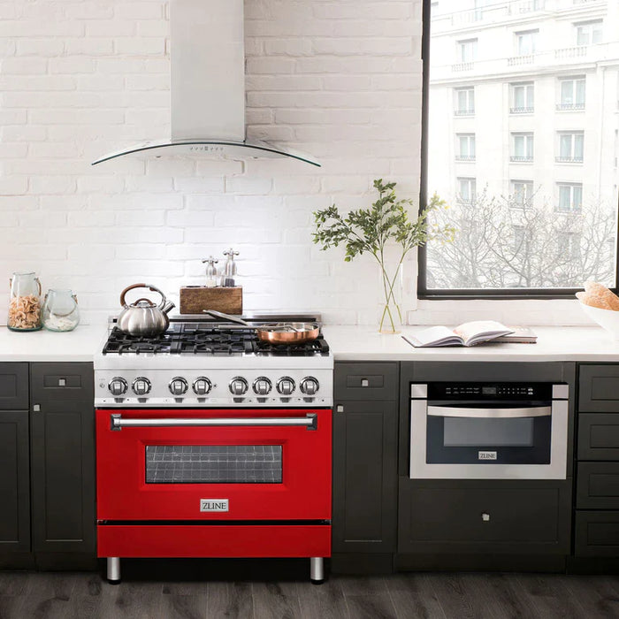 ZLINE 36 in. Professional Gas Burner/Electric Oven Stainless Steel Range with Red Matte Door