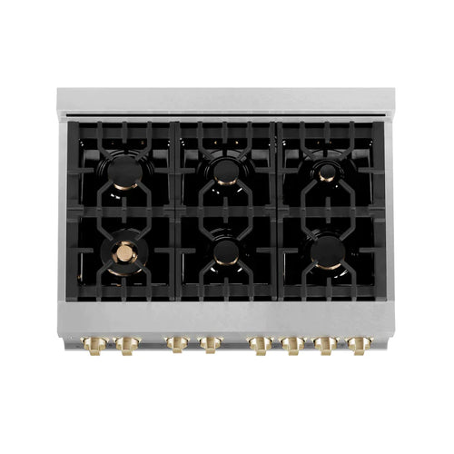 ZLINE Autograph Edition 36 In. Range, Gas Stove and Electric Oven in DuraSnow® Stainless Steel with White Matte Door and Gold Accent 8