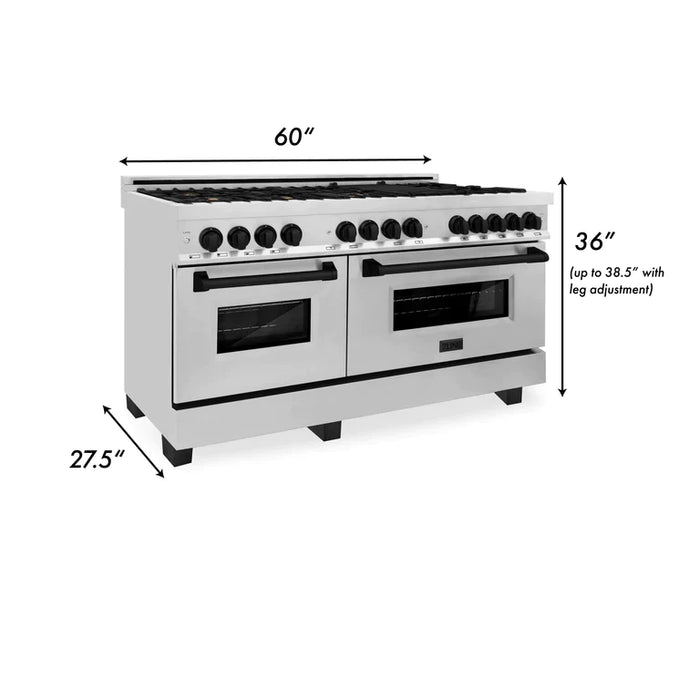ZLINE Autograph Edition 60 in. 7.4 cu. ft. Gas Burner/Electric Oven Range in Stainless Steel with Matte Black Accents