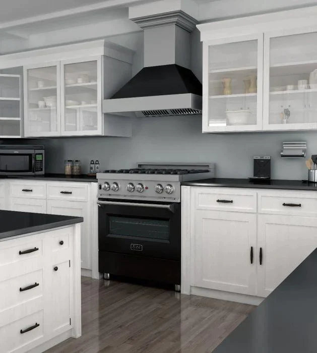 ZLINE 30 in. Professional Gas Burner/Electric Oven in DuraSnow® Stainless with Black Matte Door,